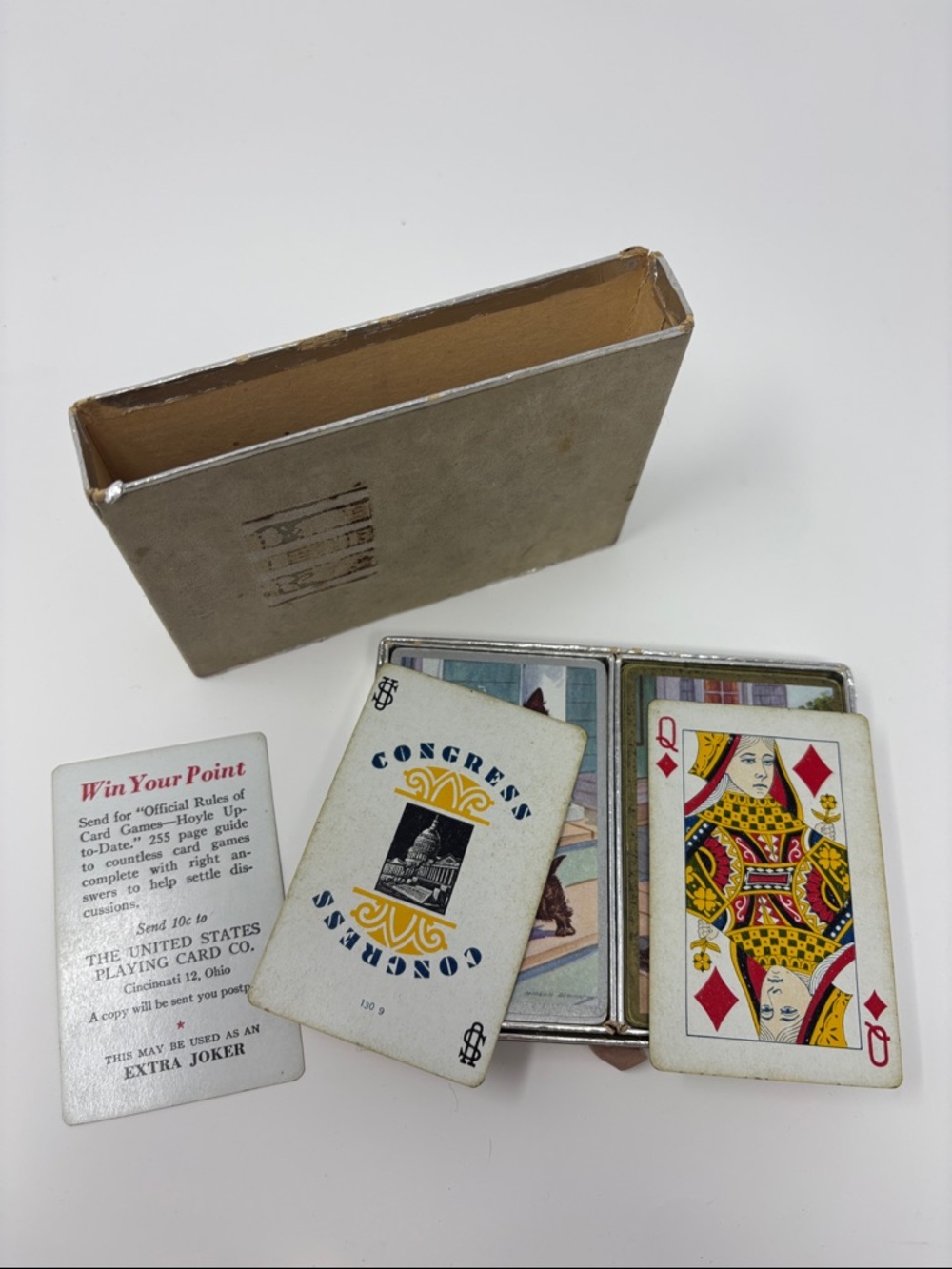Vintage Congress Playing Cards Silver Pet Photo Dogs Brown Cream Case - Picture 5 of 5